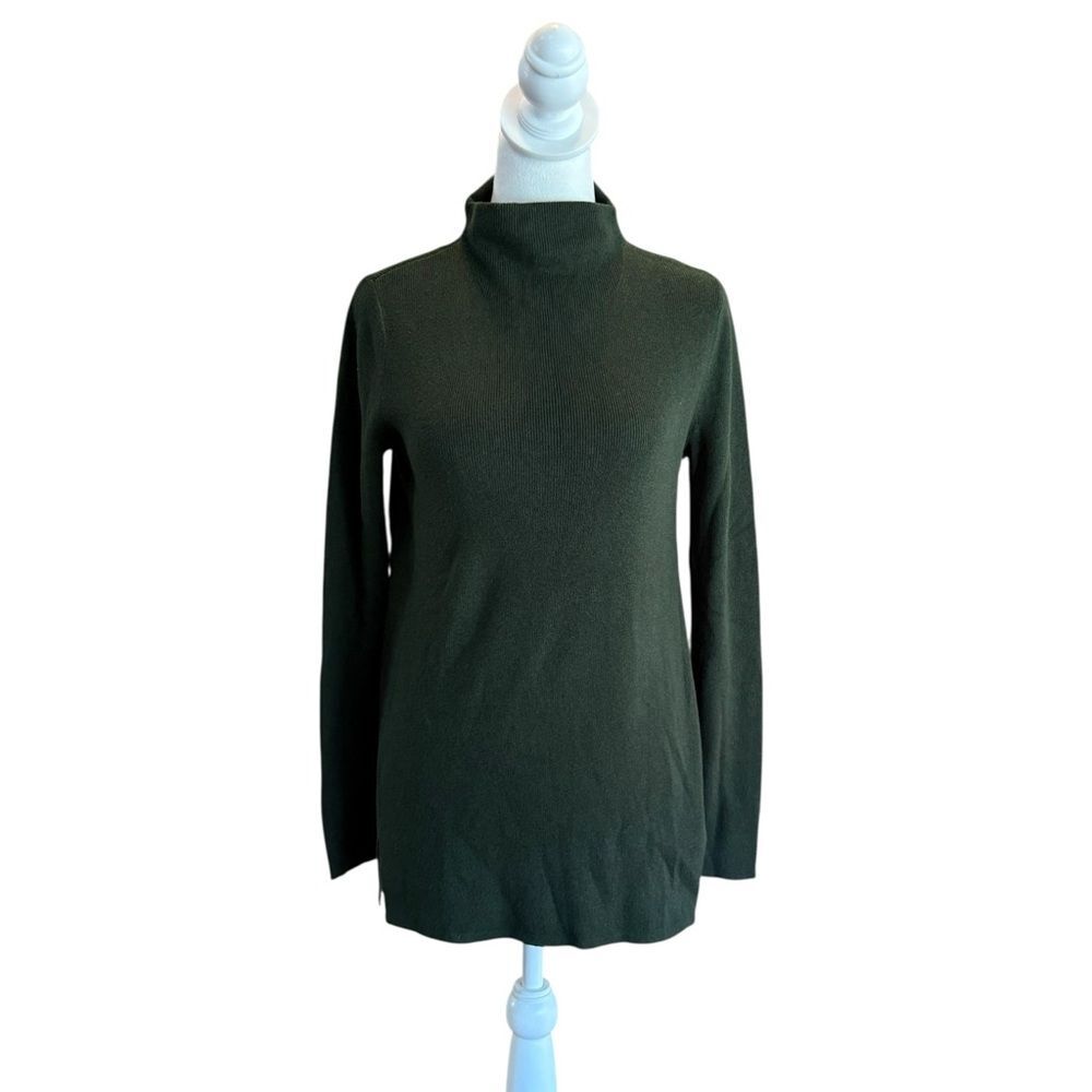 J Jill Cotton Wool Silk Mock Neck Pullover Sweater Ribbed Knit Womens XS Green